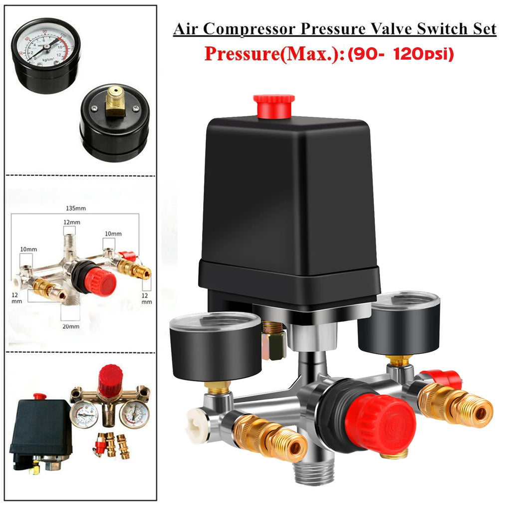 Air Compressor Parts 90-120PSI Pressure Switch Manifold Regulator Gauges 220-380V Aluminum Air Compressor Pressure Switch Contro Zpaxo