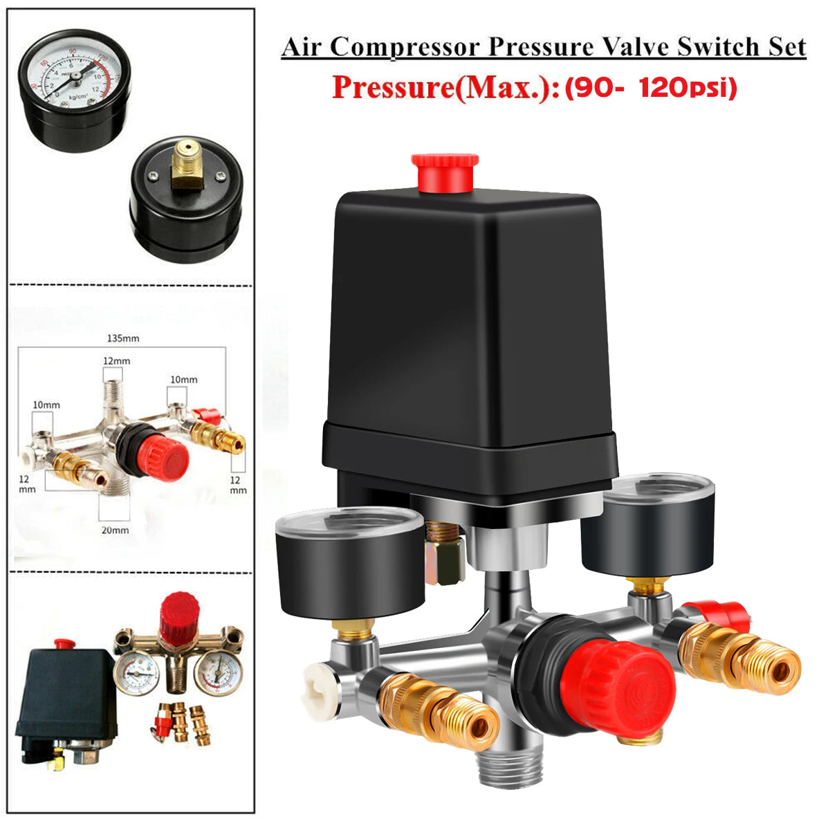 Air Compressor Parts 90-120PSI Pressure Switch Manifold Regulator Gauges 220-380V Aluminum Air Compressor Pressure Switch Contro Zpaxo