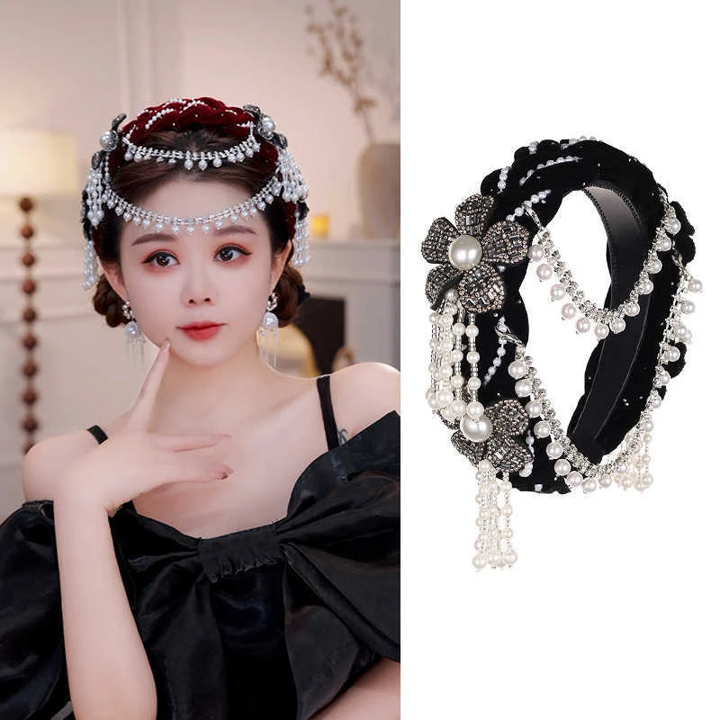 Elegant Women's Hair Hoop Detachable Pearl Tassel Flower Detailing Zpaxo