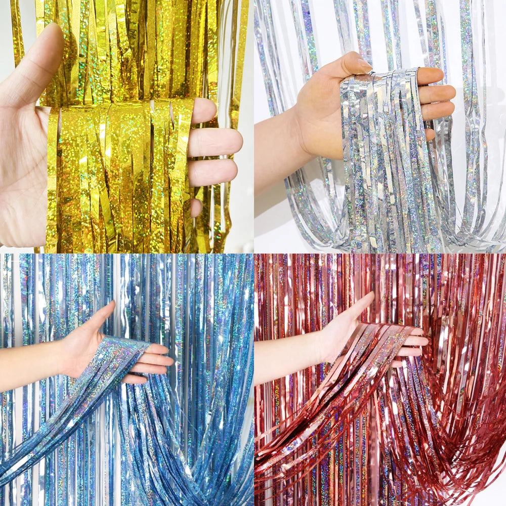 2M Glitter Pink Metallic Foil Tinsel Curtain Backdrop Birthday