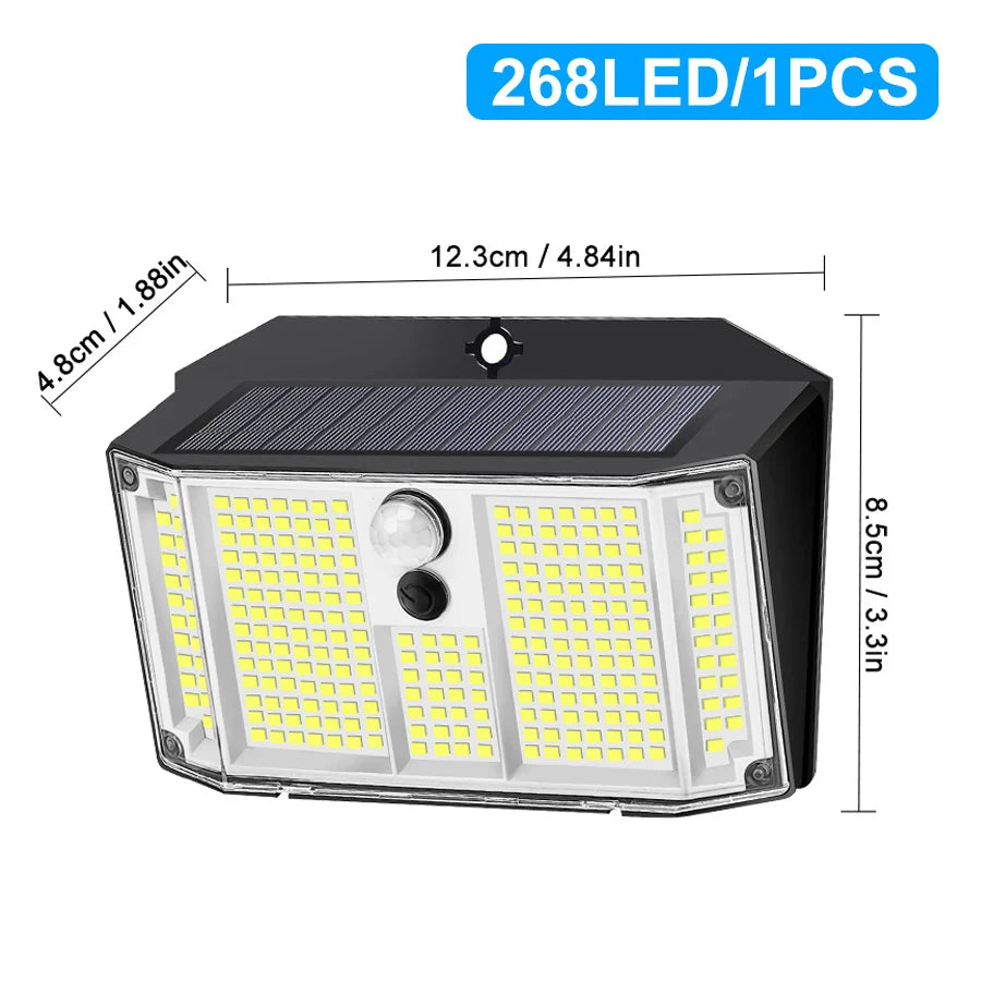 Outdoor Solar Security Wall Light PIR Motion Sensor 3 Modes Waterproof Super Bright LED Lamp for Garden Yard Fence Garage Door Zpaxo 268 LEDS