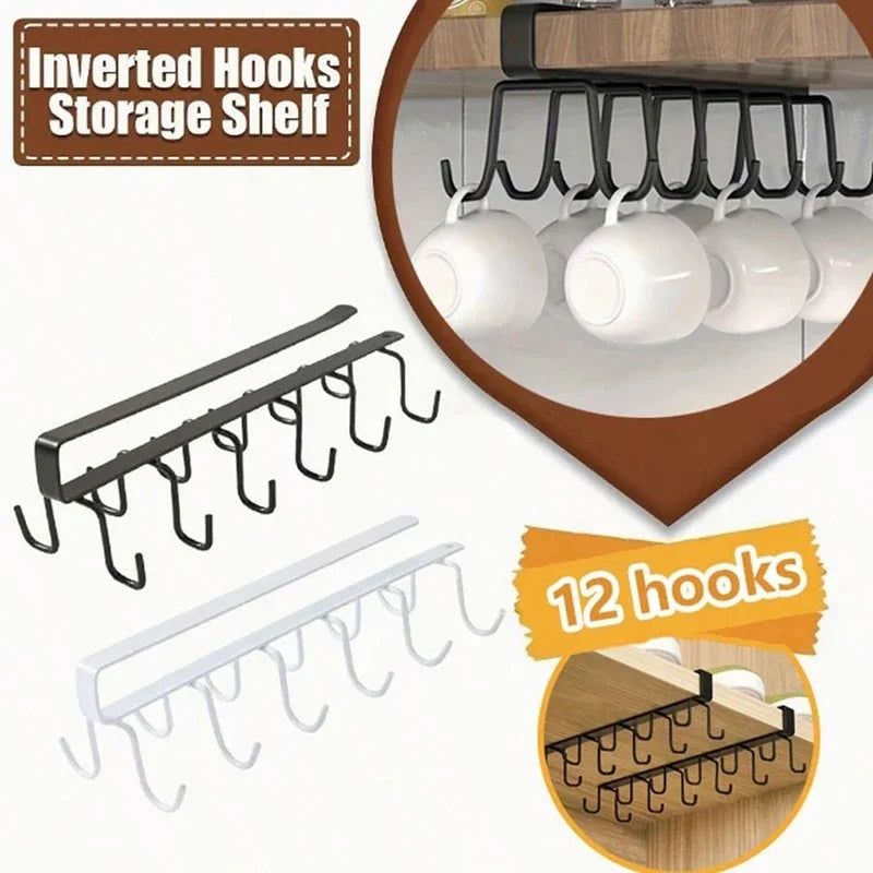 Cabinet Storage Rack Multifunctional Wardrobe Organizing Rack 6/12 Hooks Kitchen Cup Holder No Punching Storage Rack Organizer Zpaxo