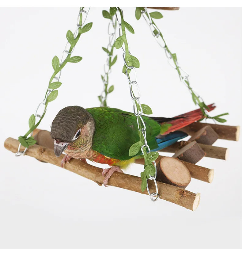 Parrot Hammock Swing Ladder Bird Toy – Wood Perch Stand Bird Swing Toy Zpaxo