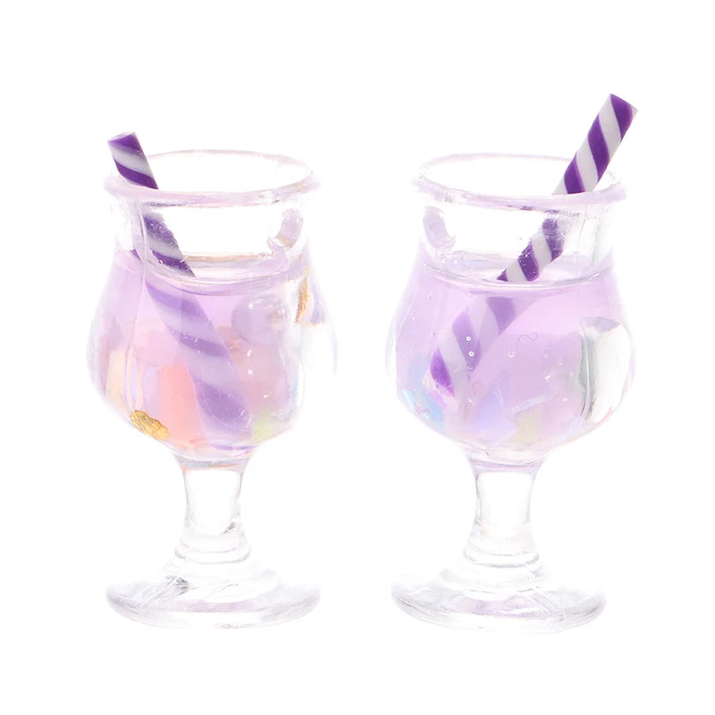 ▶2Pcs Mini Drink Cups Model Pretend Play Mini Food Doll Accessories Fit Play House Toy Dollhouse Miniature Zpaxo Purple