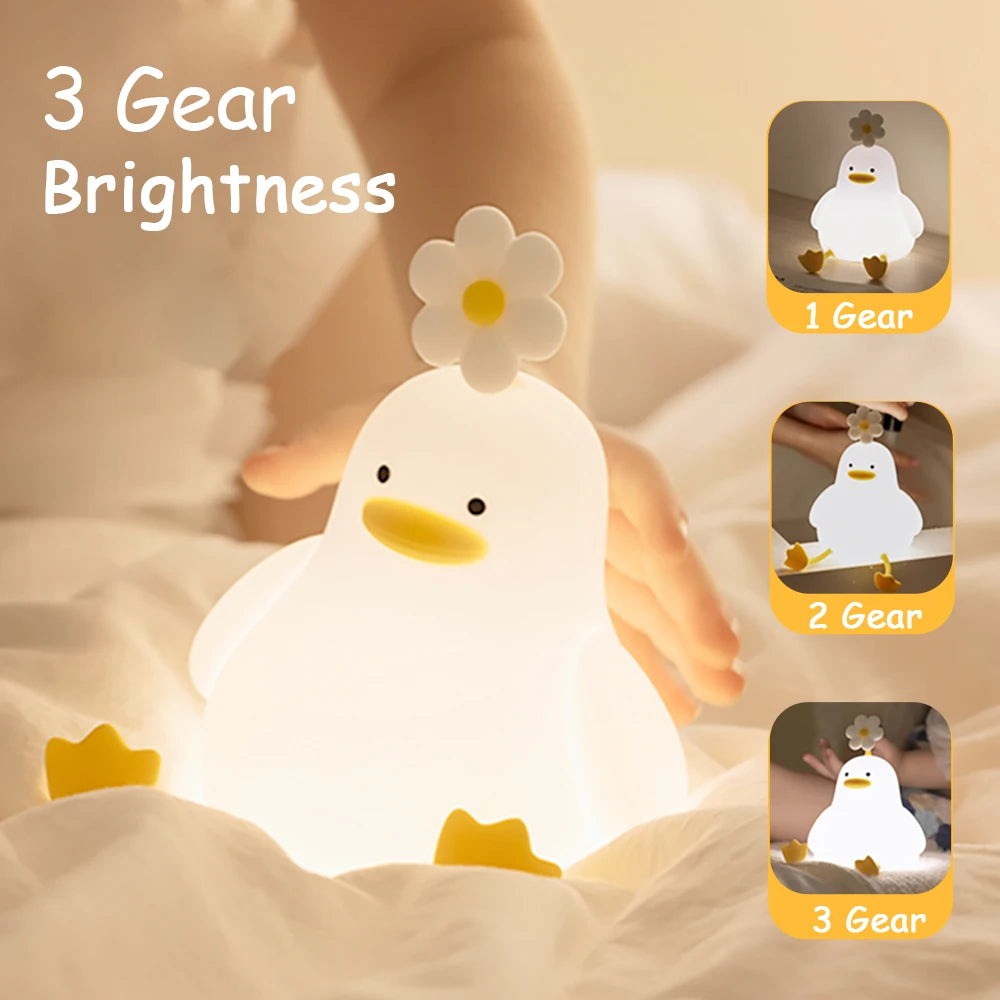 Duck Silicone Night Light for Children with Timer Usb Rechargeable Dimming Touch Lamp Sleeping Bedroom Cartoon Animal Decor Gift Zpaxo