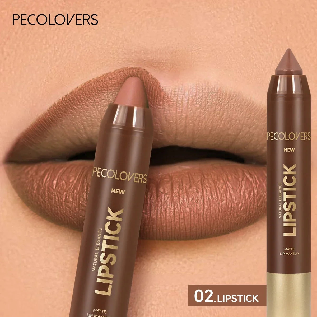 1PC Long-lasting Waterproof Lipstick - Non-stick Cup, High Pigment Matte Finish, Brown Tones, Convenient Lip Liner Lipstick Zpaxo 02