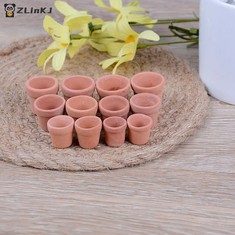 ▶12Pcs Miniature Flower Pots Handmade Red Clay For 1/12 Scale Dollhouse Garden Decorative Items for Home Zpaxo