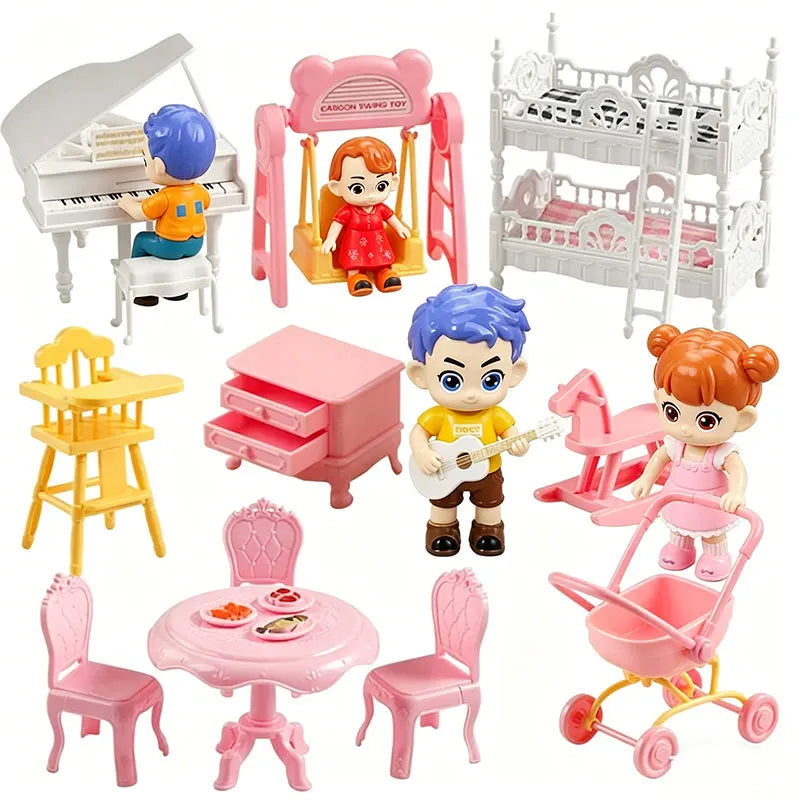 1 12 Miniature Dollhouse Furniture Baby Bed Piano Stroller Dining