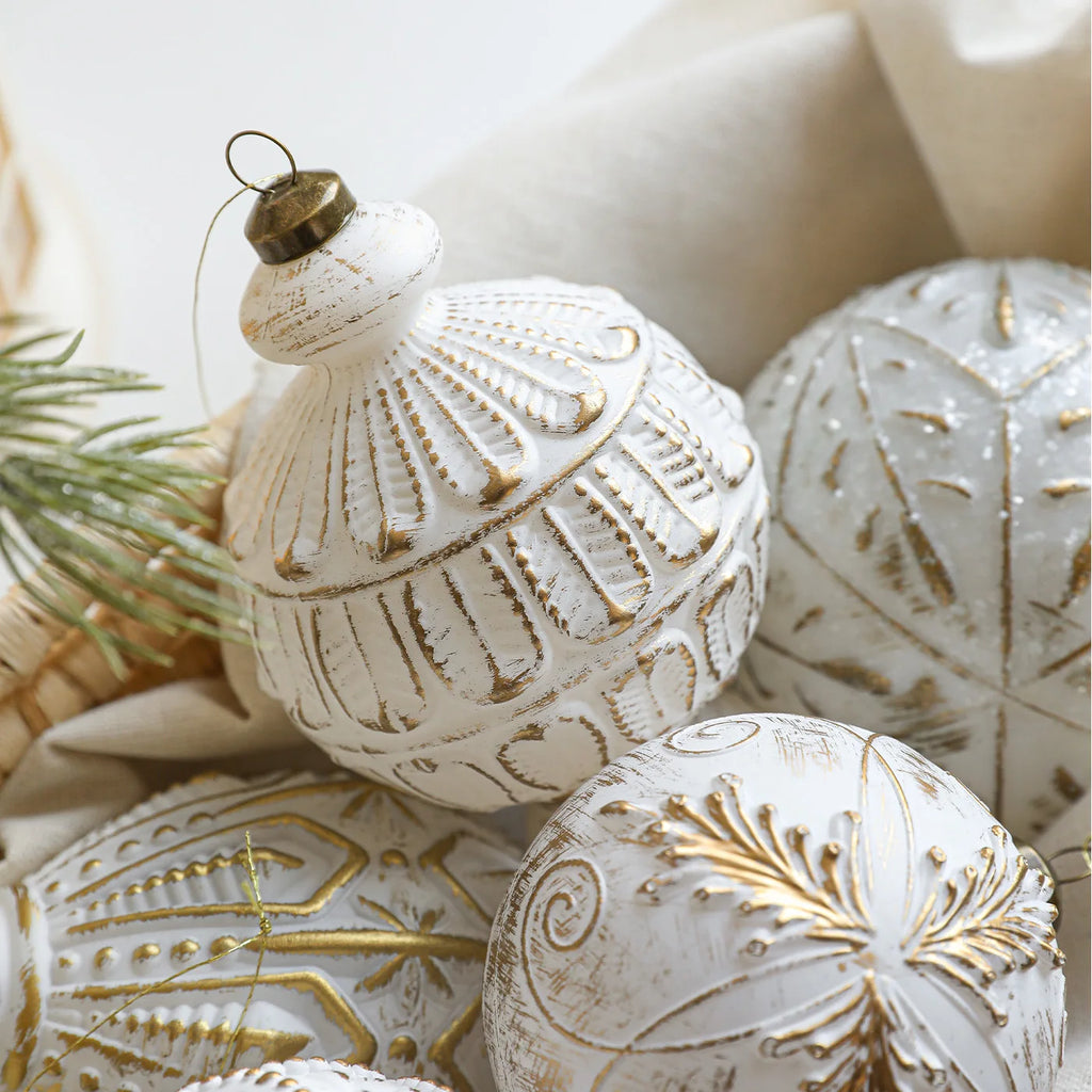 White Gold Matte Christmas Ball Ornament | Snowflake Pendant