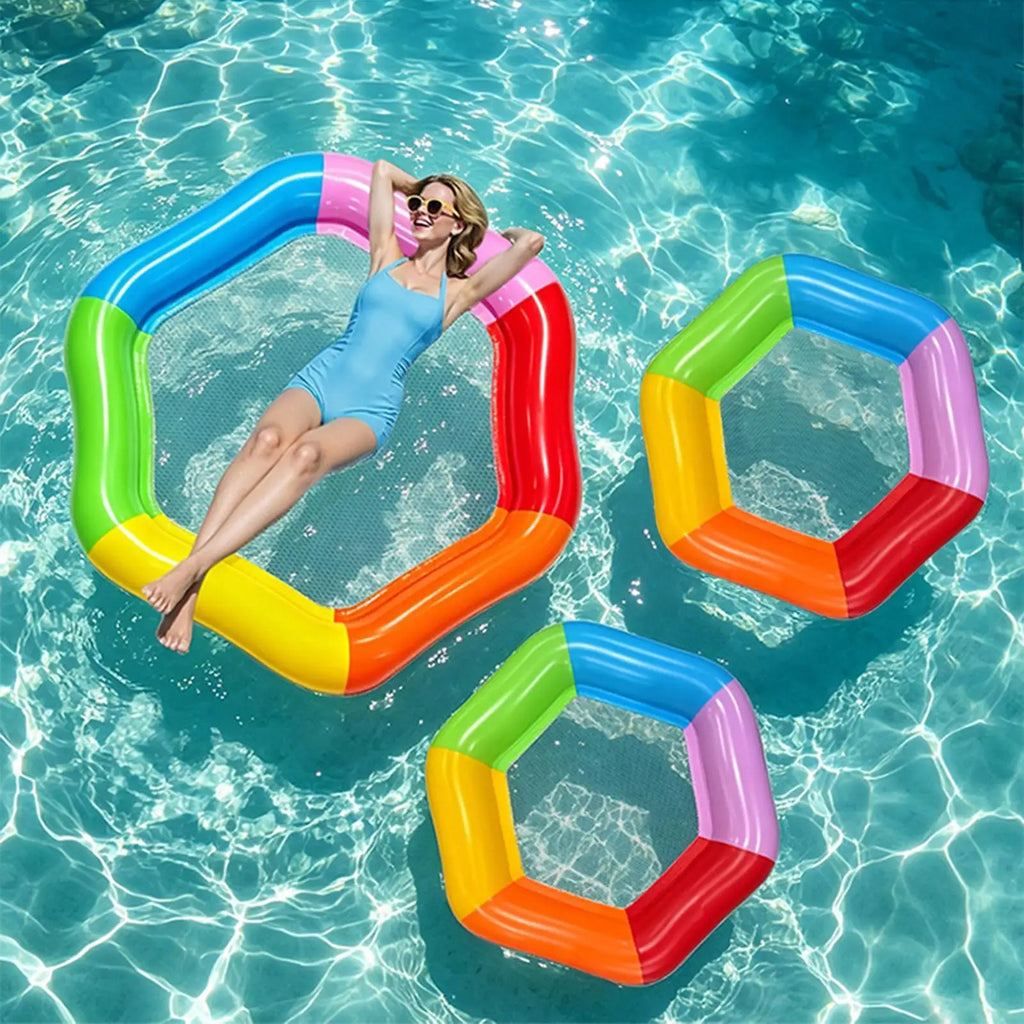 Hexagon Pool Float Inflatable Lounger 2-Person Thickened PVC Floating