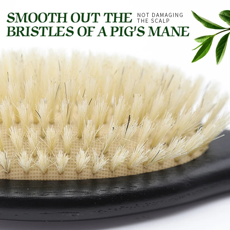 BOOMSLIFE Black Color Boar Bristle Hair Brush Custom USA Oak Wood Comb Women Scalp Massage Detangle Hair Comb Barber Accessories Zpaxo