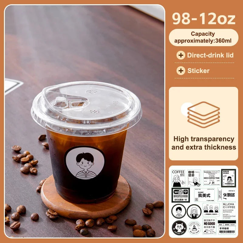 Clear Plastic Cup Strawless Lids Disposable Cups Iced Coffee Juice Zpaxo 1