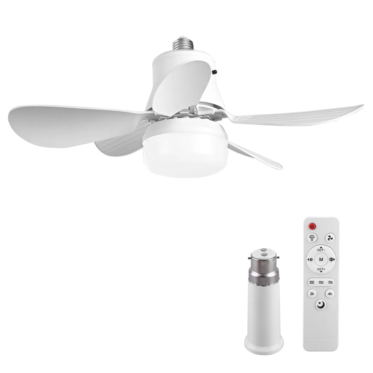 2-in-1 Socket Fan Light Remote 40 Small Ceiling W LED E27 Cordless Zpaxo F-400mm-30W