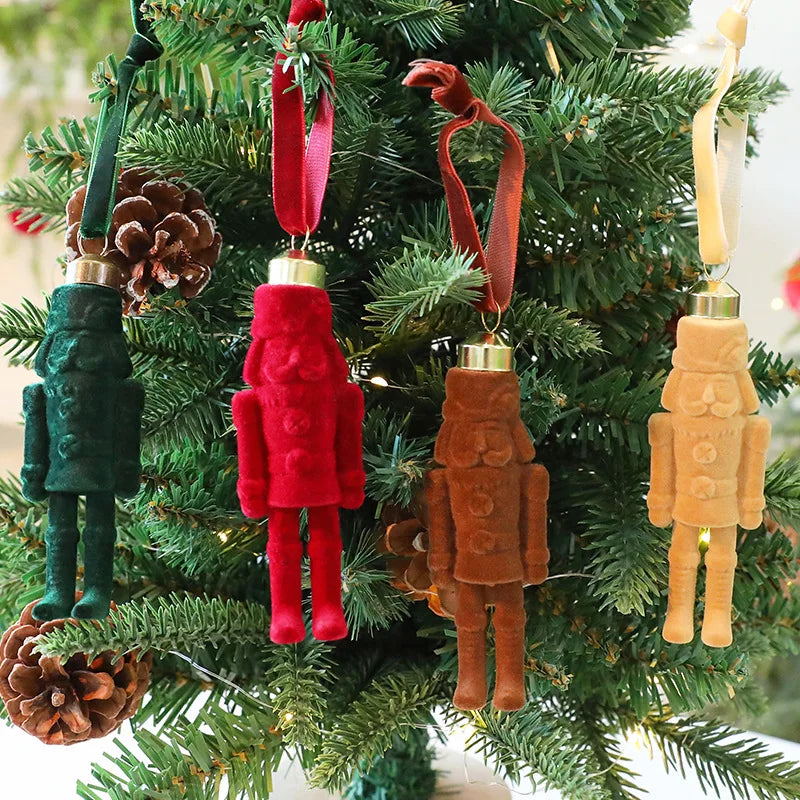 Flocked Nutcracker Soldier Christmas Tree Hanging Ornament Christmas Ornament Zpaxo