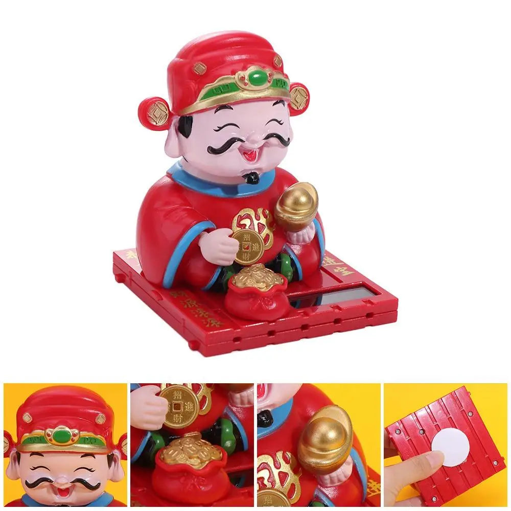 Creative Solar Powered Car Ornament Shaking Head Chinese Style Solar Swinging God of Wealth Lucky Ornaments Gift Zpaxo