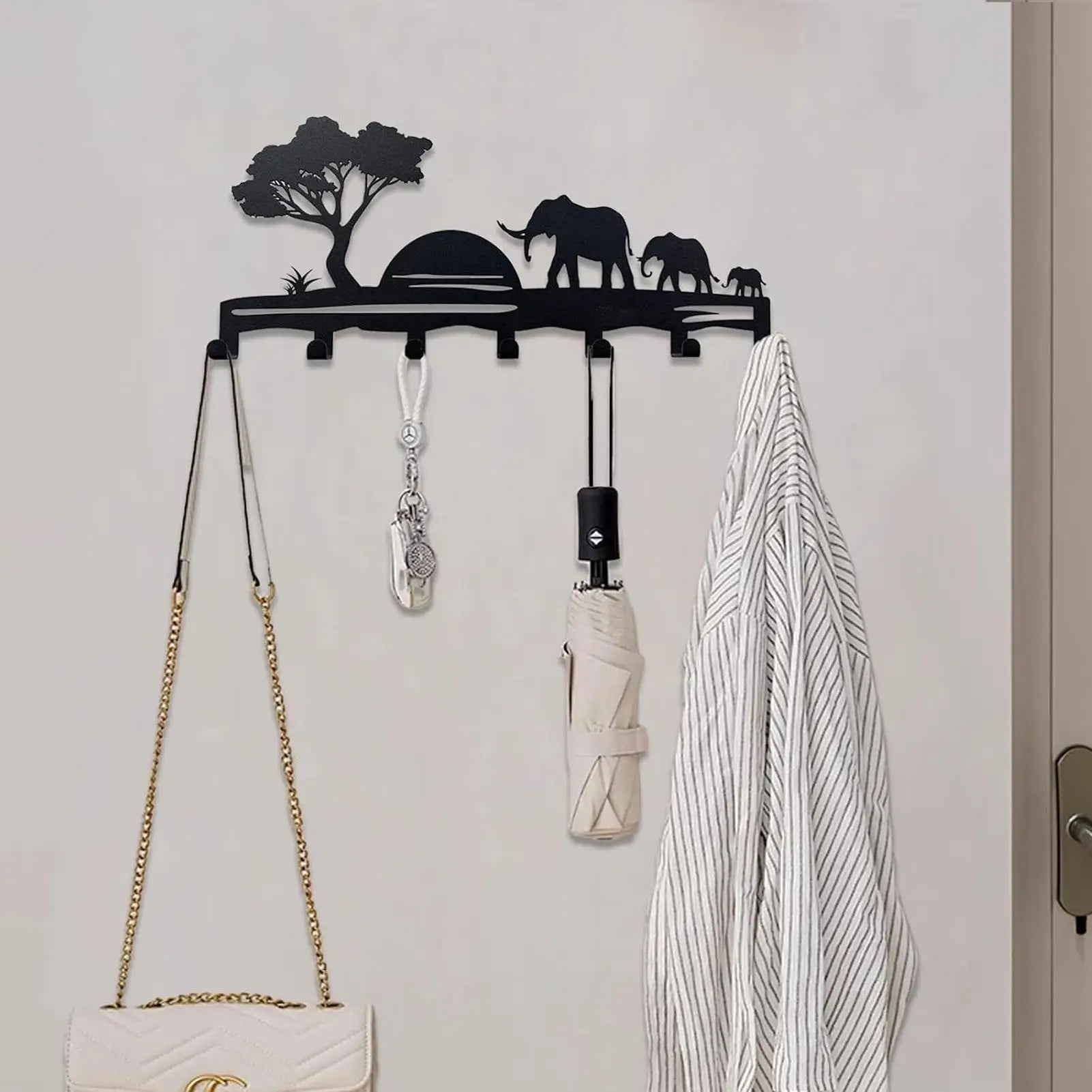Key Hanger 7 Hooks Adhesive Metal Decorative Entryway Holder Rack