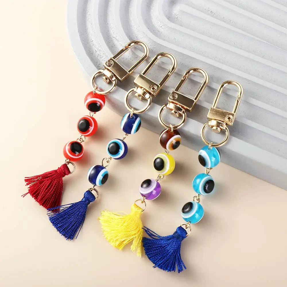 Turkish Blue Eye Lucky Turkish Evil Eye Keychain Backpack Charms Durable Colorful Tassel Pendant Beads Resin Demon Eye Keyring Zpaxo