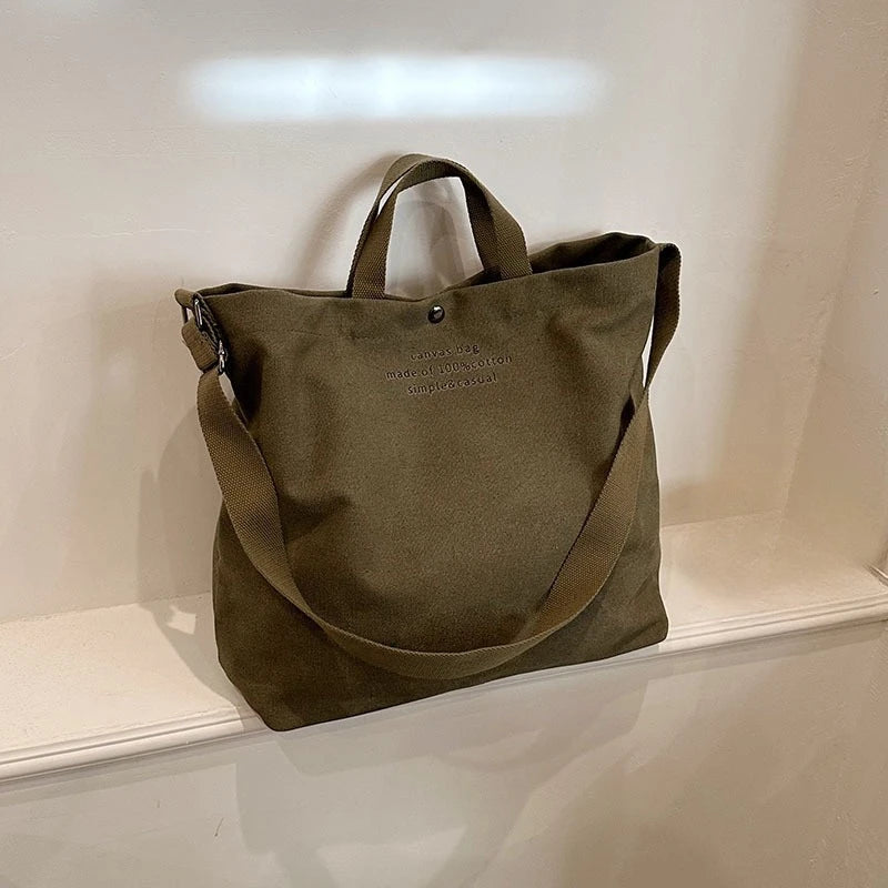 Creative Simple Solid Color Retro Canvas Shoulder Bag Large Capacity Crossbody Bag Female Student Handheld Tote Bag for Class Zpaxo Army Green