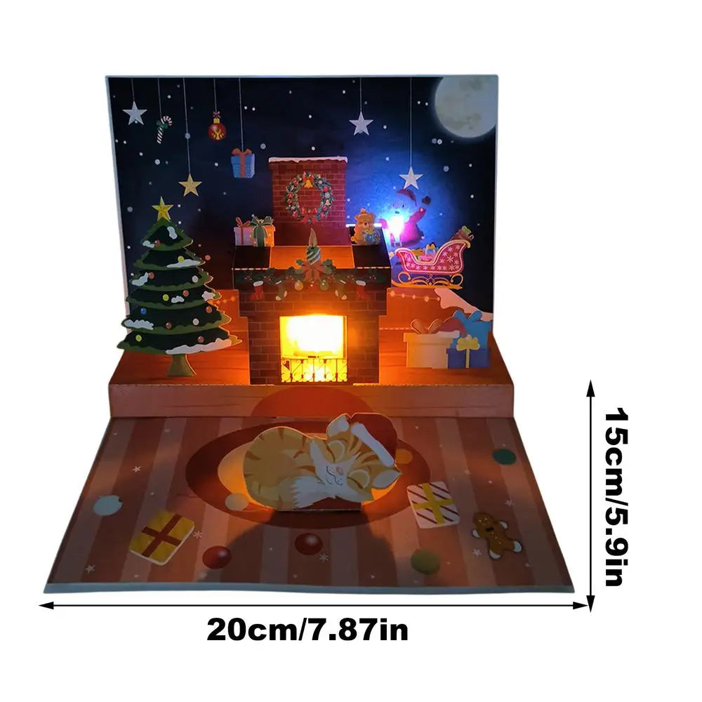 Christmas Popup Cards Musical Greeting Light Santa Projection 3D Zpaxo A