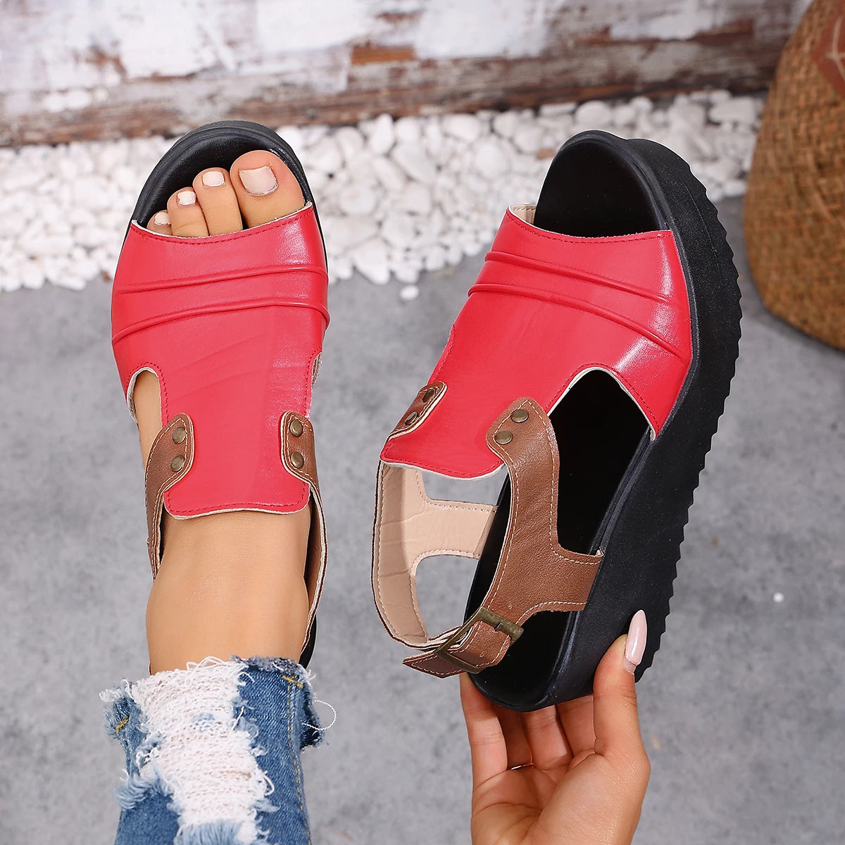 Women Sandals Breathable Wedge Walking Shoes Summer Party Sandals Ladies Retro Female Designer Outdoor Women Shoes Footwear Zpaxo