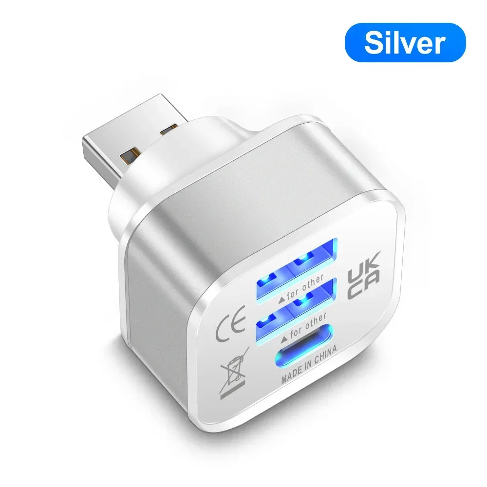 3-Port USB-C Hub – PD Charging & USB 2.0 Splitter Adapter USB-C Hub Adapter Zpaxo silvery