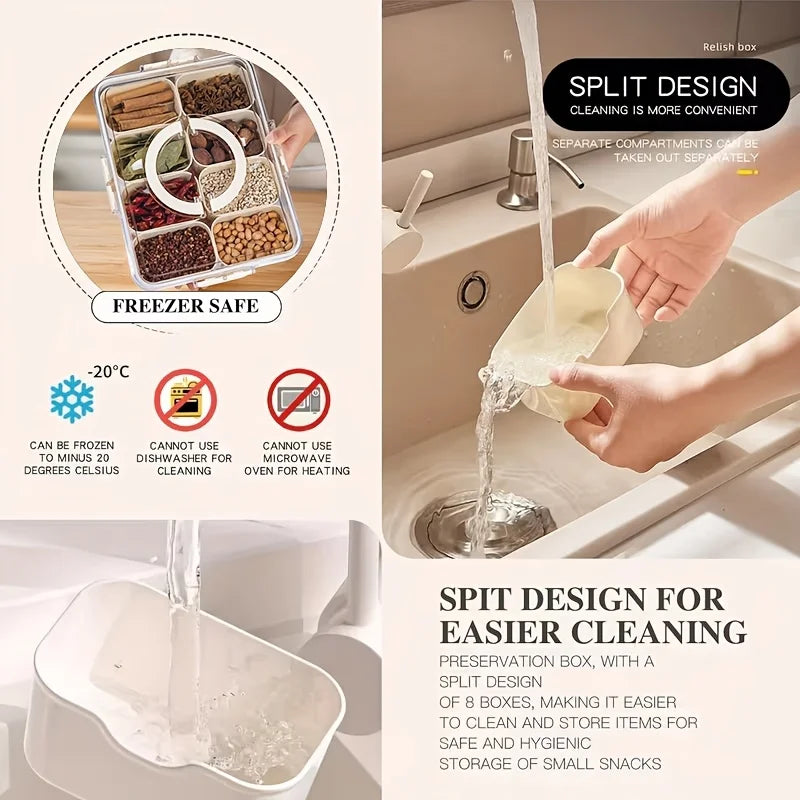 8-Grid Divided Snack Bowl Lid Food-grade PP Material Dishwasher