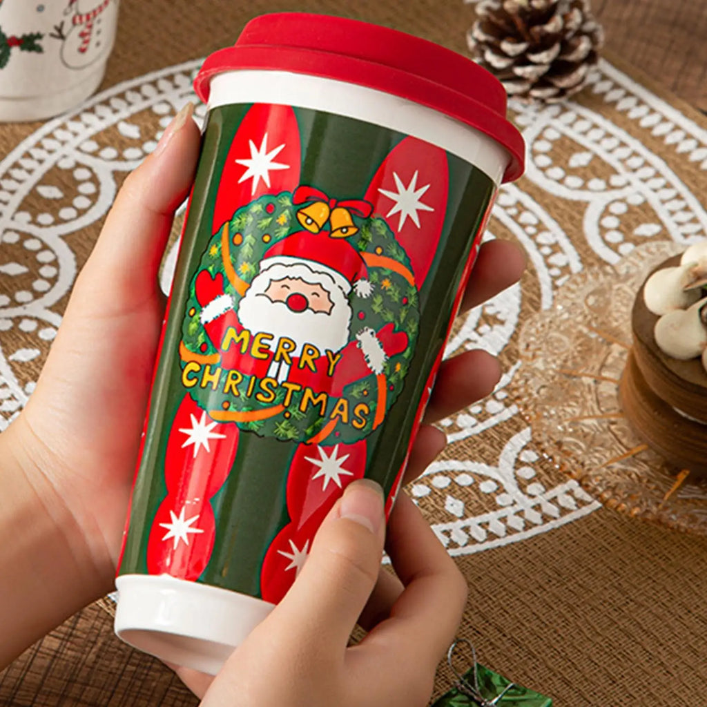Christmas Coffee Cups Reusable Ceramic Holiday Drinkware Travel Mug