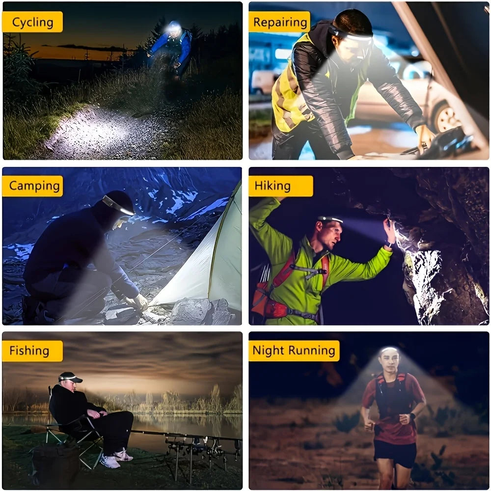LED Sensor Headlamp USB Rechargeable Head Torch Built-in Battery Zpaxo