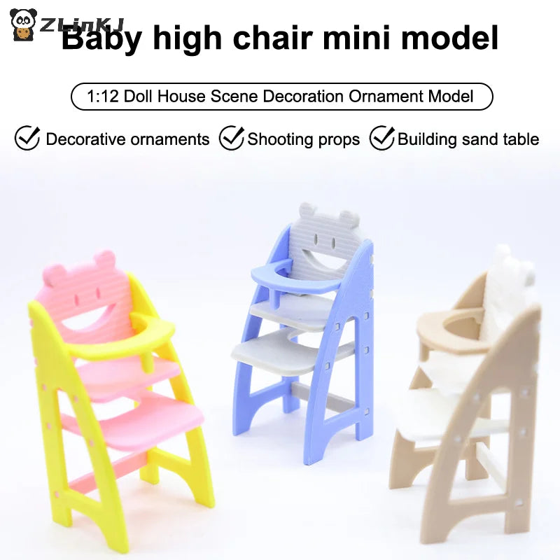 ▶1Pc Miniature Simulation Baby Dining Chair Model For 1/12 scale Dollhouse Living Furniture Decoration Children Pretend Play Toy Zpaxo