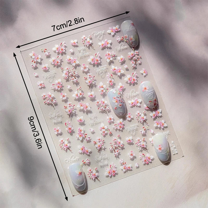 ▶1Sheet 5D Soft Relief Sakura Nail Stickers Nail Art Decoration Nail Decals Self-adhesive Flowers Sticker Press On Nails Sticker Zpaxo 1Sheet