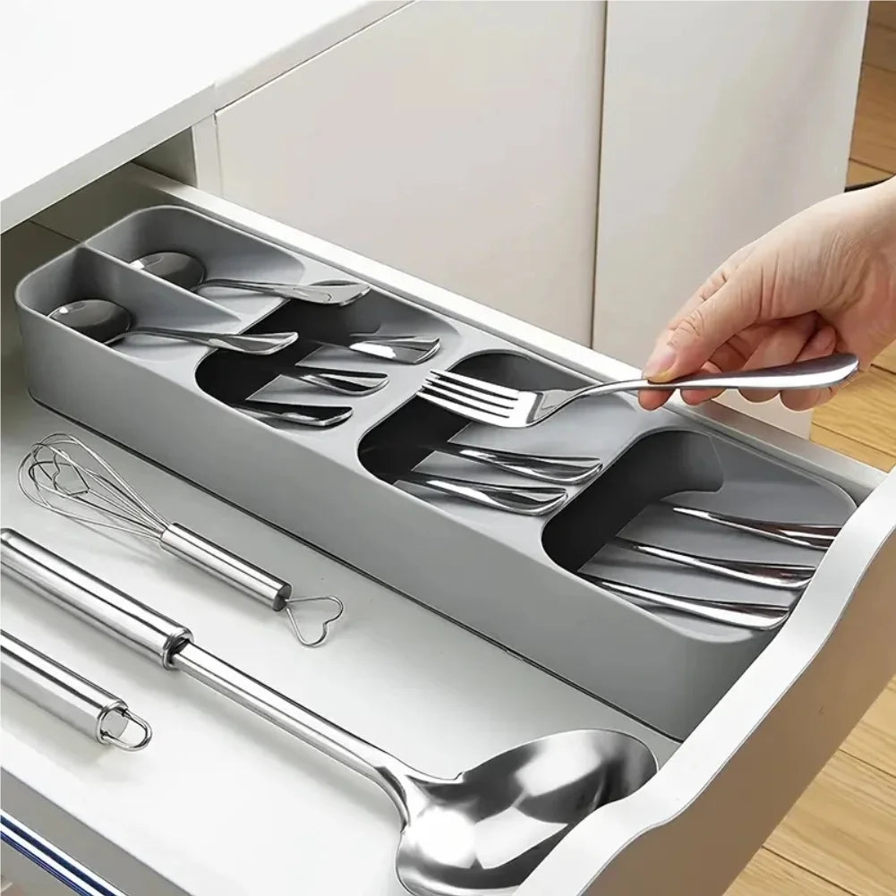 Multi-purpose Cutlery Storage Tray Cutlery Fork Spoon Compartmentalized Organizer Kitchen Drawer Categorized Storage Boxes Zpaxo