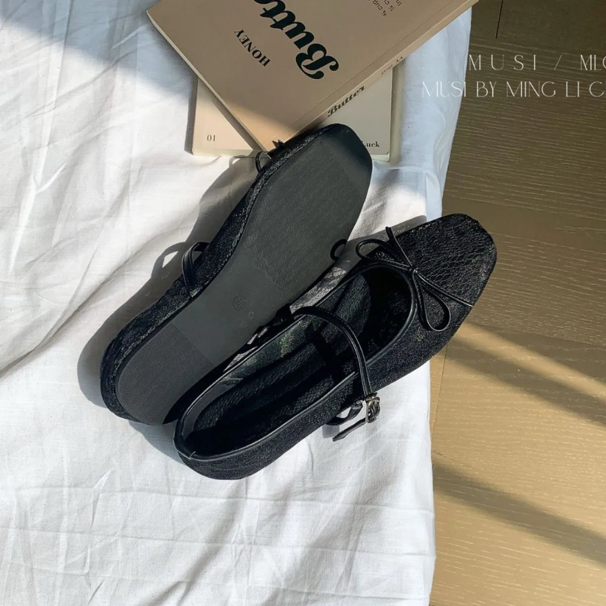 Flat Shoes for Women 2025 Casual Mesh Bow Lace New Breathable Hollow Shallow Mouth Flat Sole Shoes Mary Jane Shoes Ladies Zpaxo