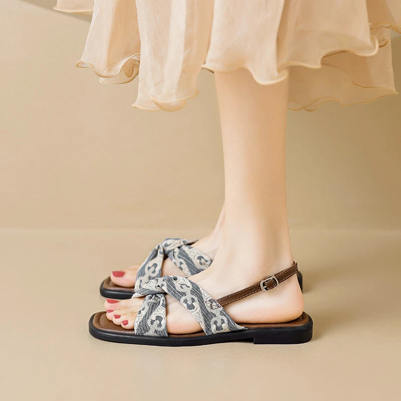 Flat Sandals Summer Outdoor Wear Single Strap French Retro Roman Zpaxo