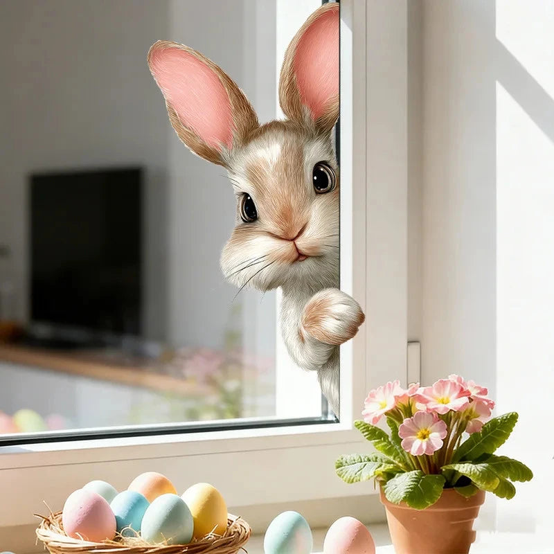 Easter Bunny Peeking Window Decals, Removable Static Cling Stickers, Perfect for Decorating Walls in Bedrooms and Living Rooms