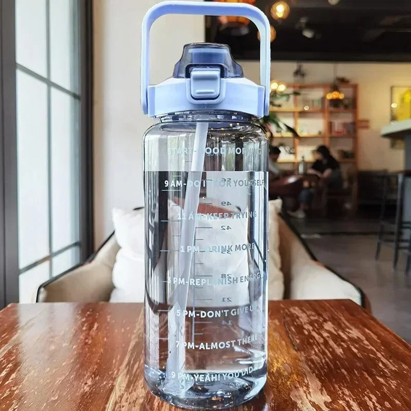 Straw Water Bottle Large Capacity Plastic Cup Portable Drink Time Zpaxo Blue 2.0L
