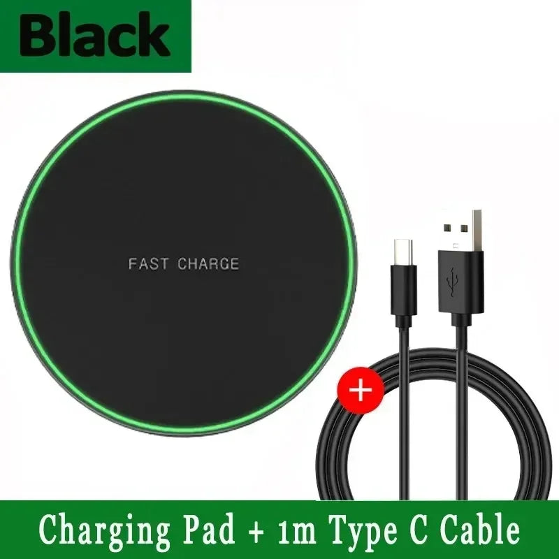 15W Wireless Fast Charging Pad – iPhone & Samsung Compatible Wireless Charging Pad Zpaxo Black with cable