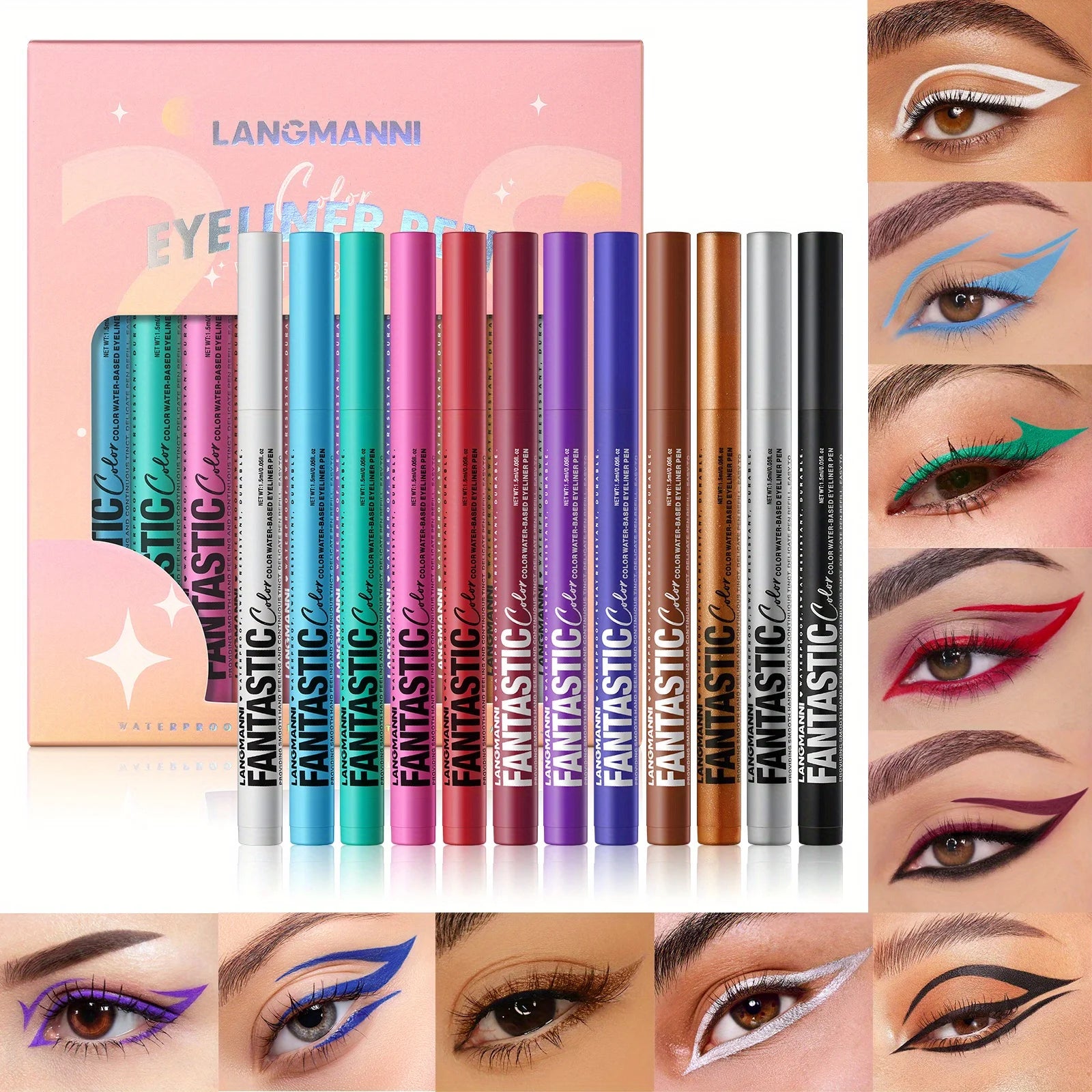 12-color eyeliner waterproof, quick-drying, oil-proof and non-smudging long-lasting eyeliner eyeliner set Zpaxo 12colors