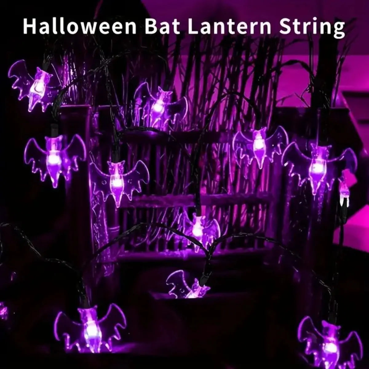 1 Solar LED Large Purple Bat String Light 8 Modes Outdoor Waterproof Zpaxo