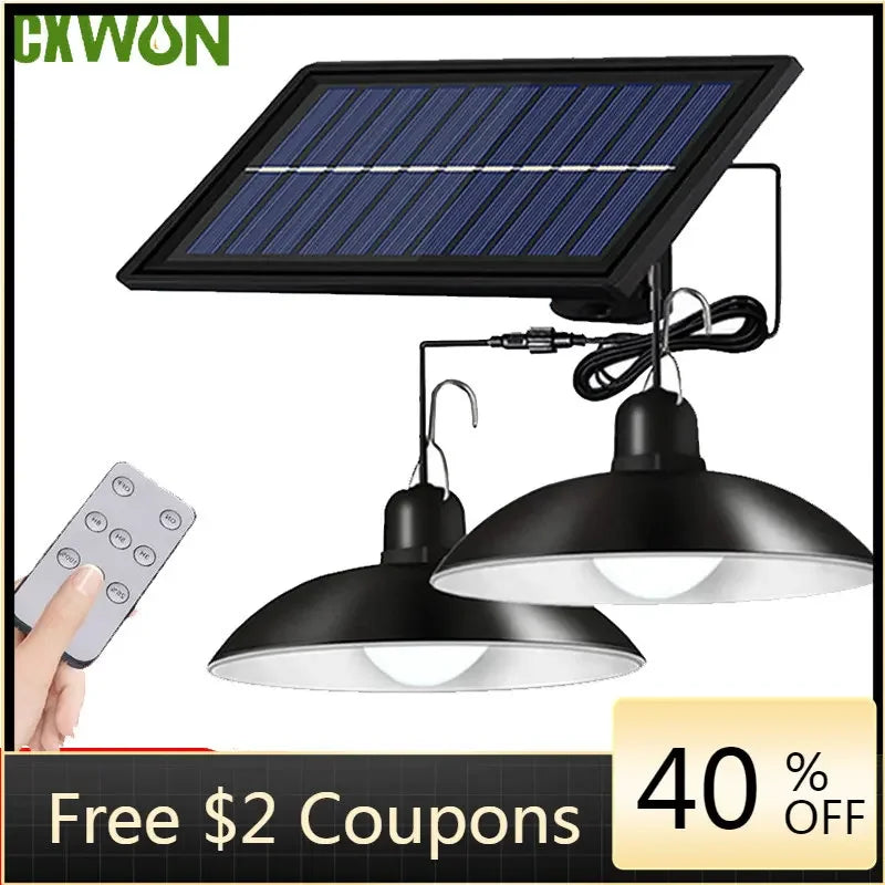 Double Head Solar Pendant Lights Outdoor Indoor 4800mAh Split Shed Zpaxo