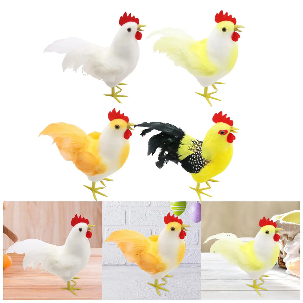 Rooster Sculpture Simulated Feathers – Garden & Desktop Statue Garden Animal Statue Zpaxo