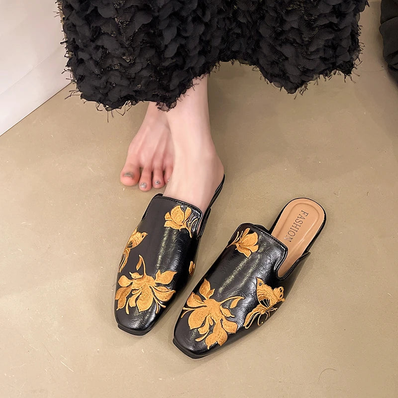 Women's Sandals Embroidered Love Metal Buckle Casual Fashion