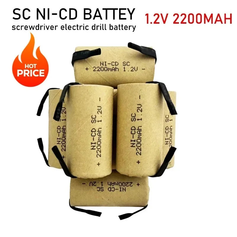 New Screwdriver Electric Drill SC Batteries 1.2V 2200mAh Sub C Ni-Cd Rechargeable Battey with Tab Power Tool NiCd SUBC Cells Zpaxo
