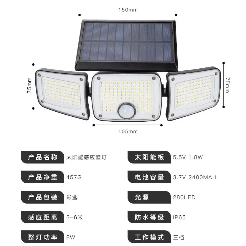 Solar Outdoor Wall Lights With Motion Sensor Waterproof Security 3 Modes Flood Wall Lighting Zpaxo