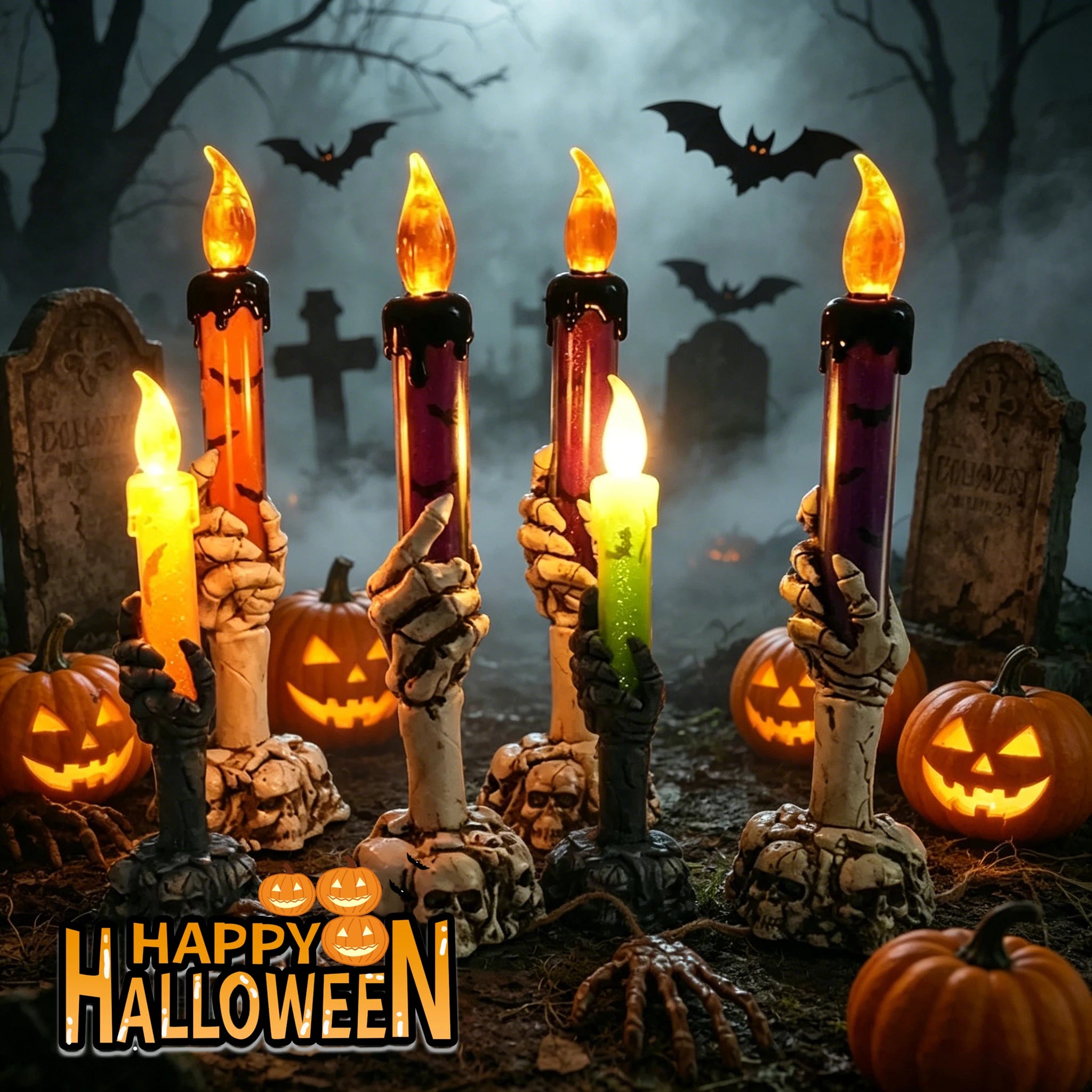 Spooky Halloween Ghost LED Candle Skull Handheld Light Eerie Purple