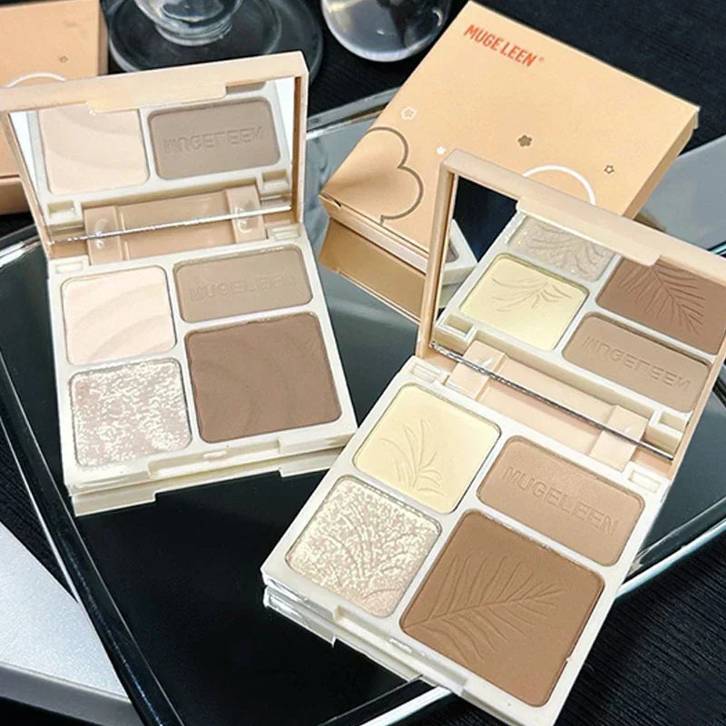 4 Facial Highlighter Makeup Palette Natural Matte Fine Glitter Powder Zpaxo