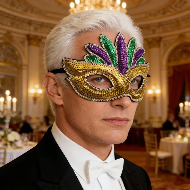 Sequin Mardi Gras Half Face Mask – Masquerade & Cosplay