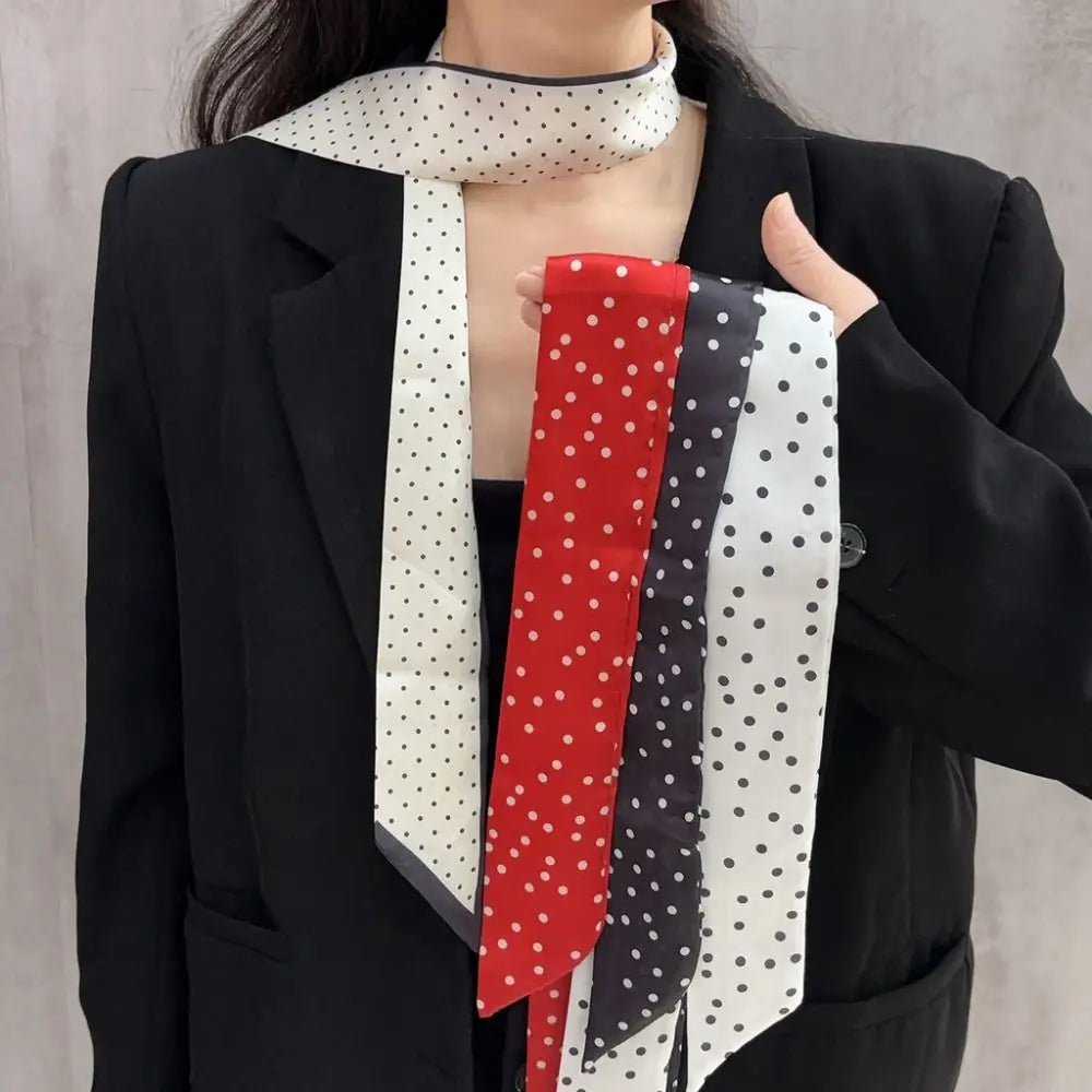Fashion Polka Dot Narrow Edge Silk Scarf Luxury Korean Style Neck Strap Multifunctional Versatile Hair Band Clothing Accessories Zpaxo