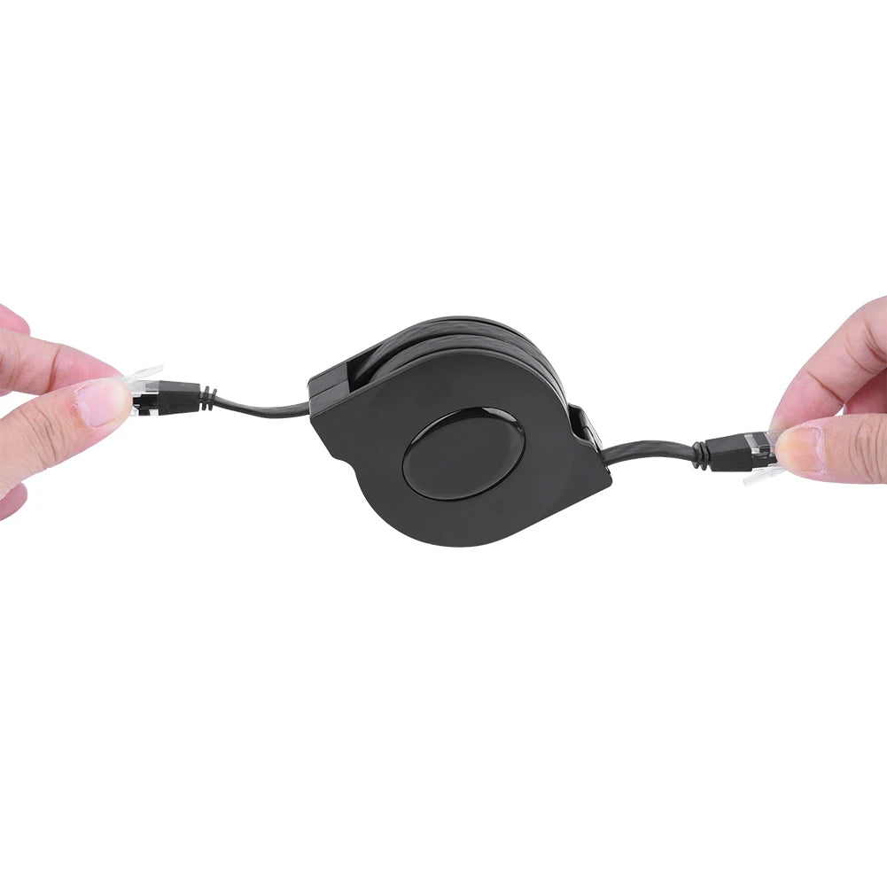 Adjustable Retractable CAT6 RJ45 Lan Network Cable Cord Black 2m