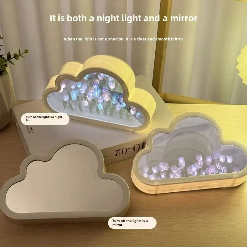 Cloud Tulip Night Light Handmade Material Flower Mirror Creative Atmosphere Lamp Valentine's Day Birthday Gift Home Decor DIY Zpaxo