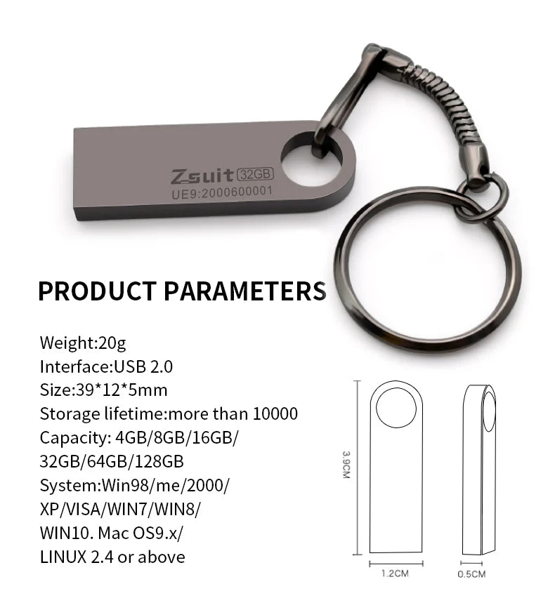 10pcs Metal USB Flash Drives 64GB Waterproof USB Stick 4GB Free Key Ring Pen Drive 3.0 Gift Free Shipp Memory USB 2.0 Free Logo Zpaxo